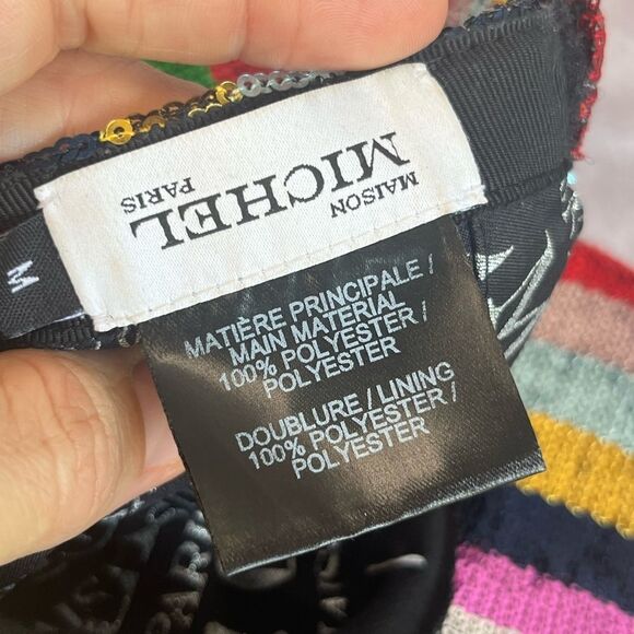 Maison Michel Paris Stripe Rainbow Colorful Nell Sequin Hat Baseball Cap M - Picture 9 of 11